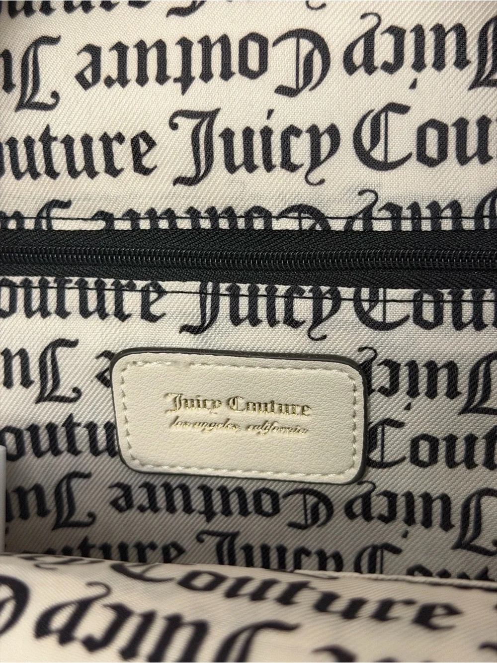 Juicy Couture Cream Rhinestone Logo Mini Backpack with Zip Pocket
